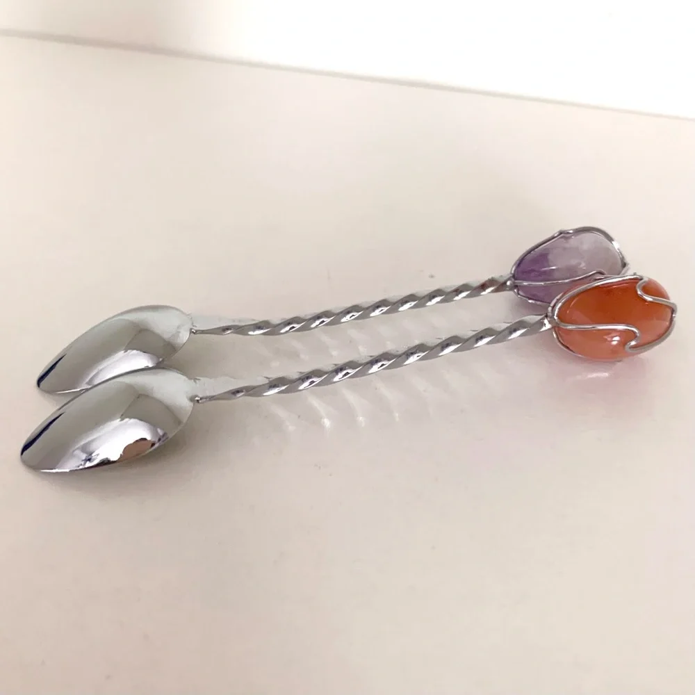 Vintage stone silver teaspoons set of 2 spoons
